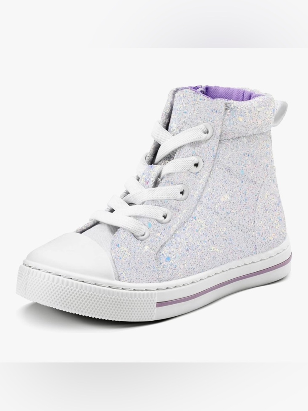 Girls Glitter High-Top Sneakers - White & Lavender